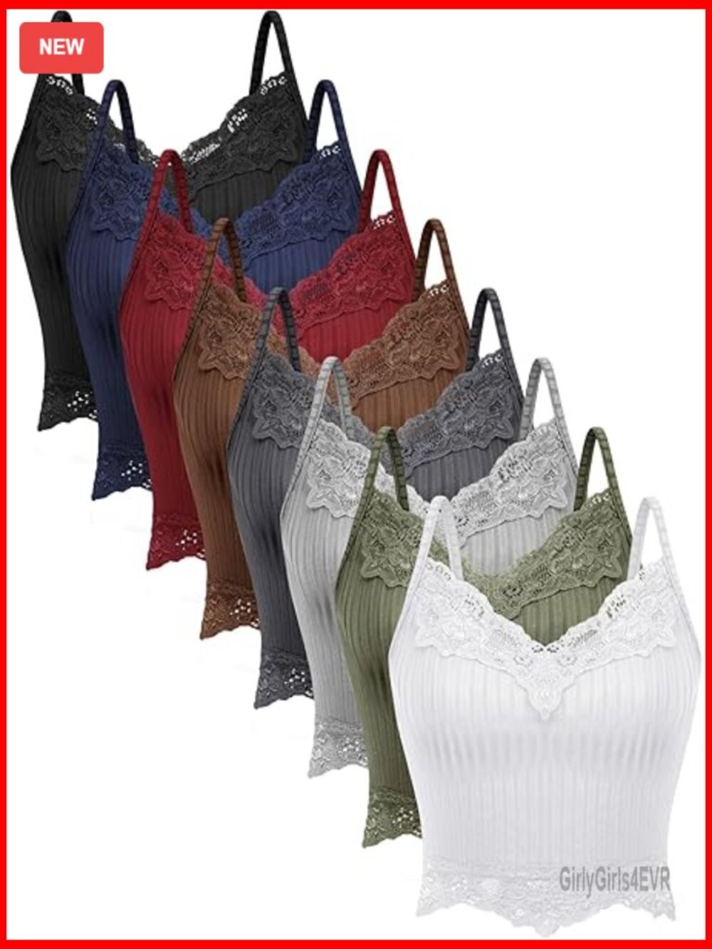 8 Pack Y2K Crop Tops Lace Patchwork V Neck Cami Ribbed Knitted Tank